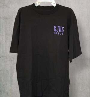 Vintage KJUG 106.7 Radio Station Black Graphic T-Shirt, Size L